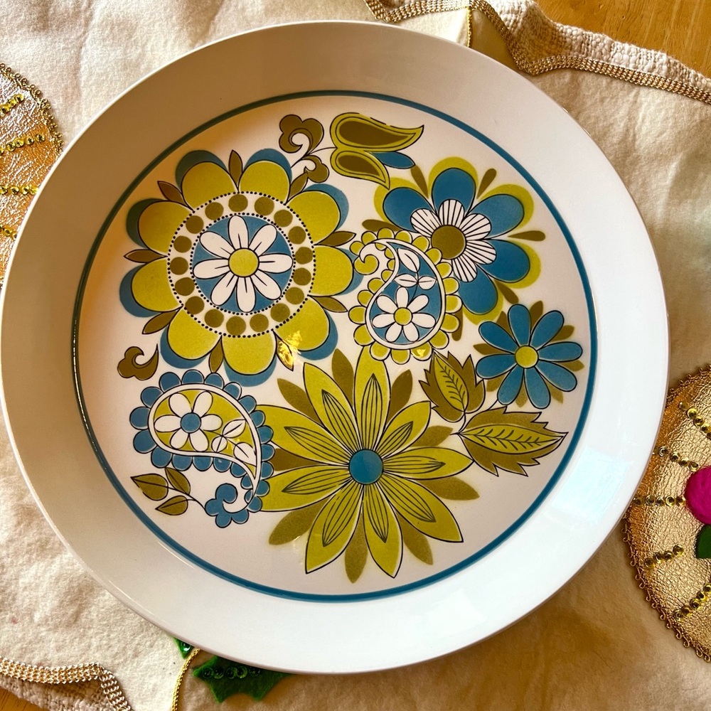 Vintage Mikasa 12.5 Inch Serving Platter - Duplex Design - Yellow Floral Japan
